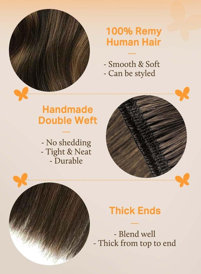 DOORES Weft Hair Extensions Human Hair, 14 Inch 100g Balayage Dark Brown to Chestnut Brown, Soft Invisible Sew in Extensions - Image 3